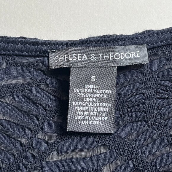 Chelsea & Theodore Navy Textured Short Sleeve Blouse S - Picture 4 of 4